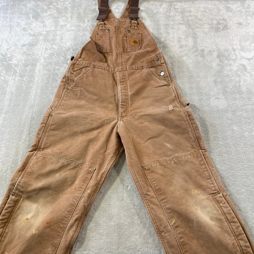 Carhartt Bib Overalls Insulated Lined Mens 32x34 Brown Duck Double Knee R27 BRN